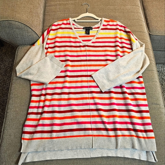 Lane Bryant Nylon Blend Gray Red Orange Casual Striped V-Neck Sweater 22/24 3X - Picture 1 of 5
